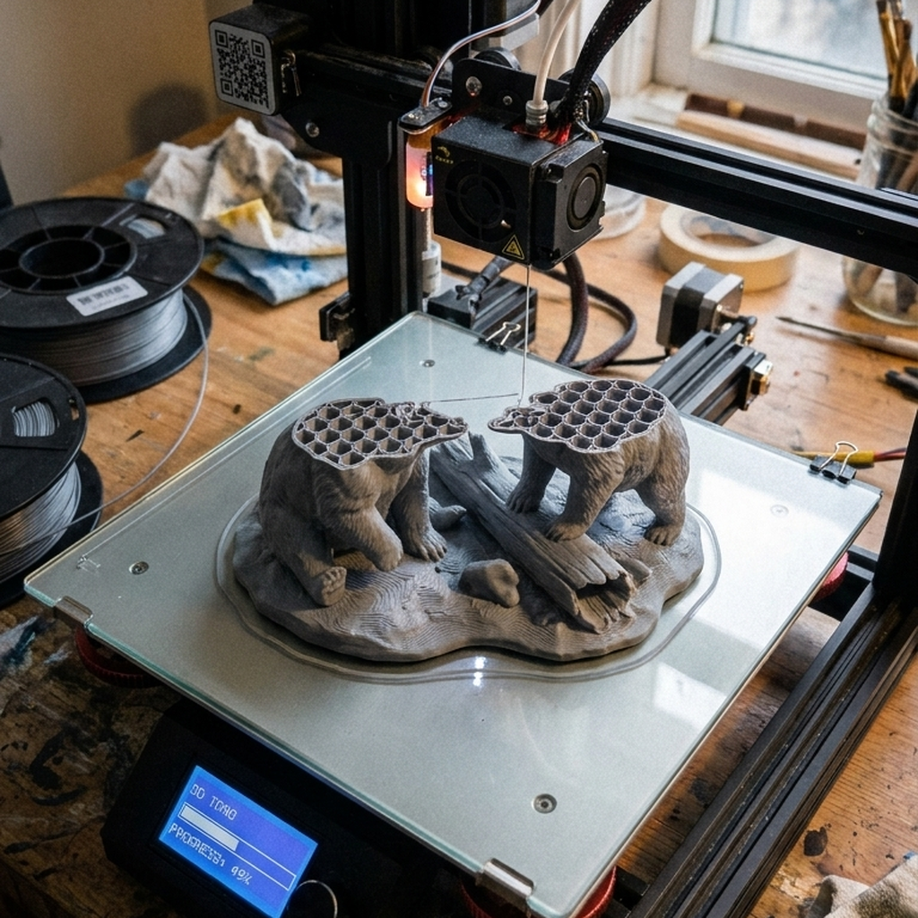 La statuetta stampata in 3D pronta per essere rifinita