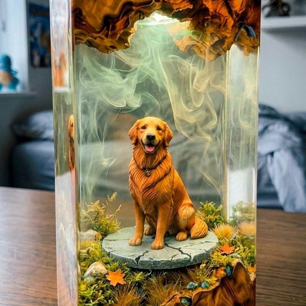 Lampada personalizzata con il cane nella resina